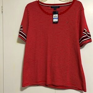 Tommy Hilfiger NWT cotton striped signature short sleeve top in XL